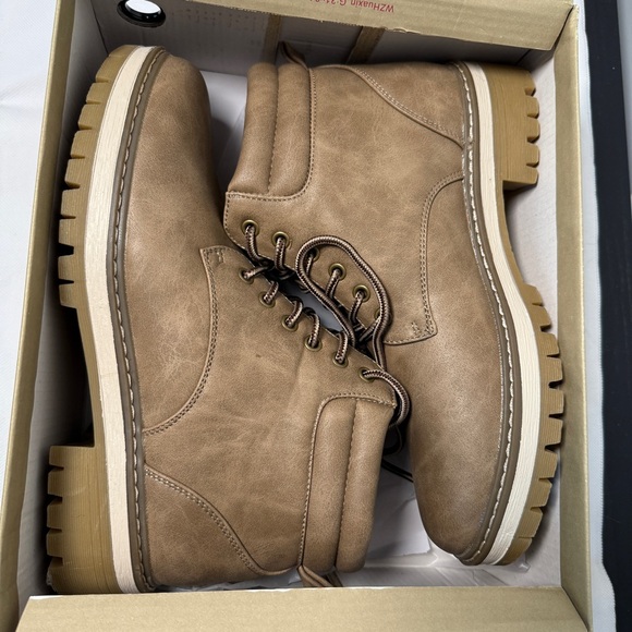 Women's Tan Leather Combat Boots - Picture 1 of 8